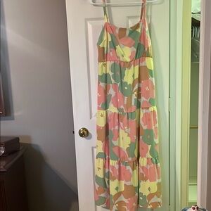 Sanctuary Pink and Green Maxi Sundress with Spaghetti Straps